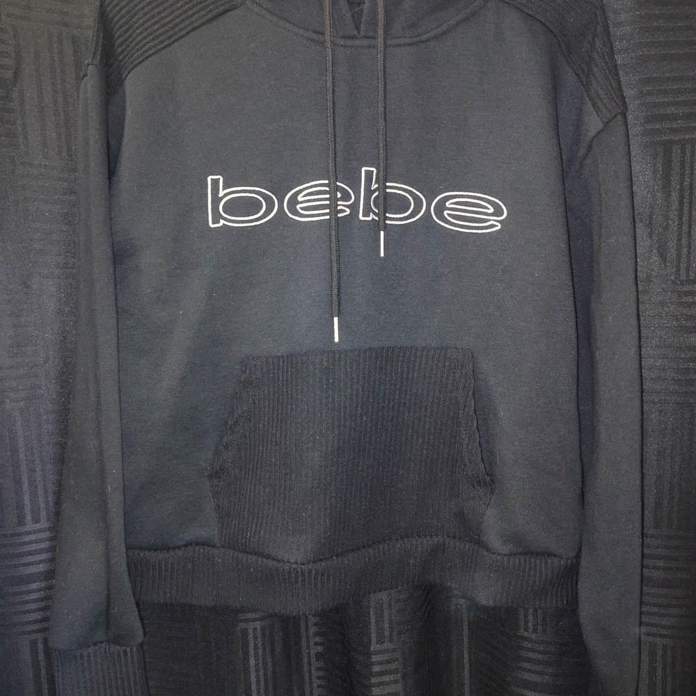 bebe Black Logo Hoodie with Front Pocket